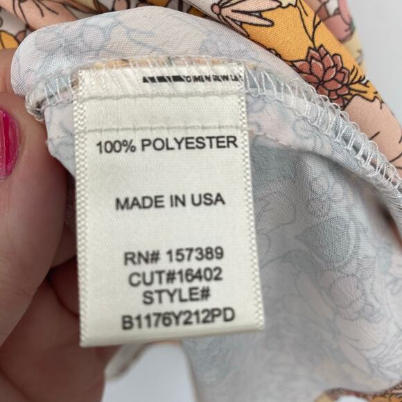 Arula Women's Ivory Yellow Peach Floral V Neckline Peplum Blouse Size 2X - Picture 7 of 8